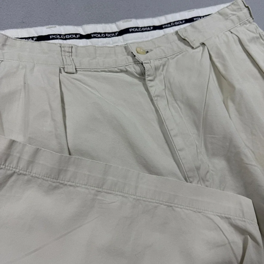 Polo Golf Ralph Lauren Mens Tan Beige Pleated Chino Shorts‎ Cotton Size 37